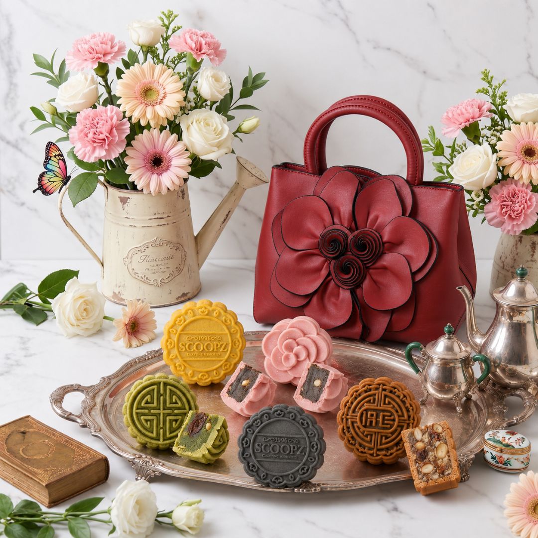 Harmony Gift  4-Piece Baked-Skin Mooncake Floral Gift | $79